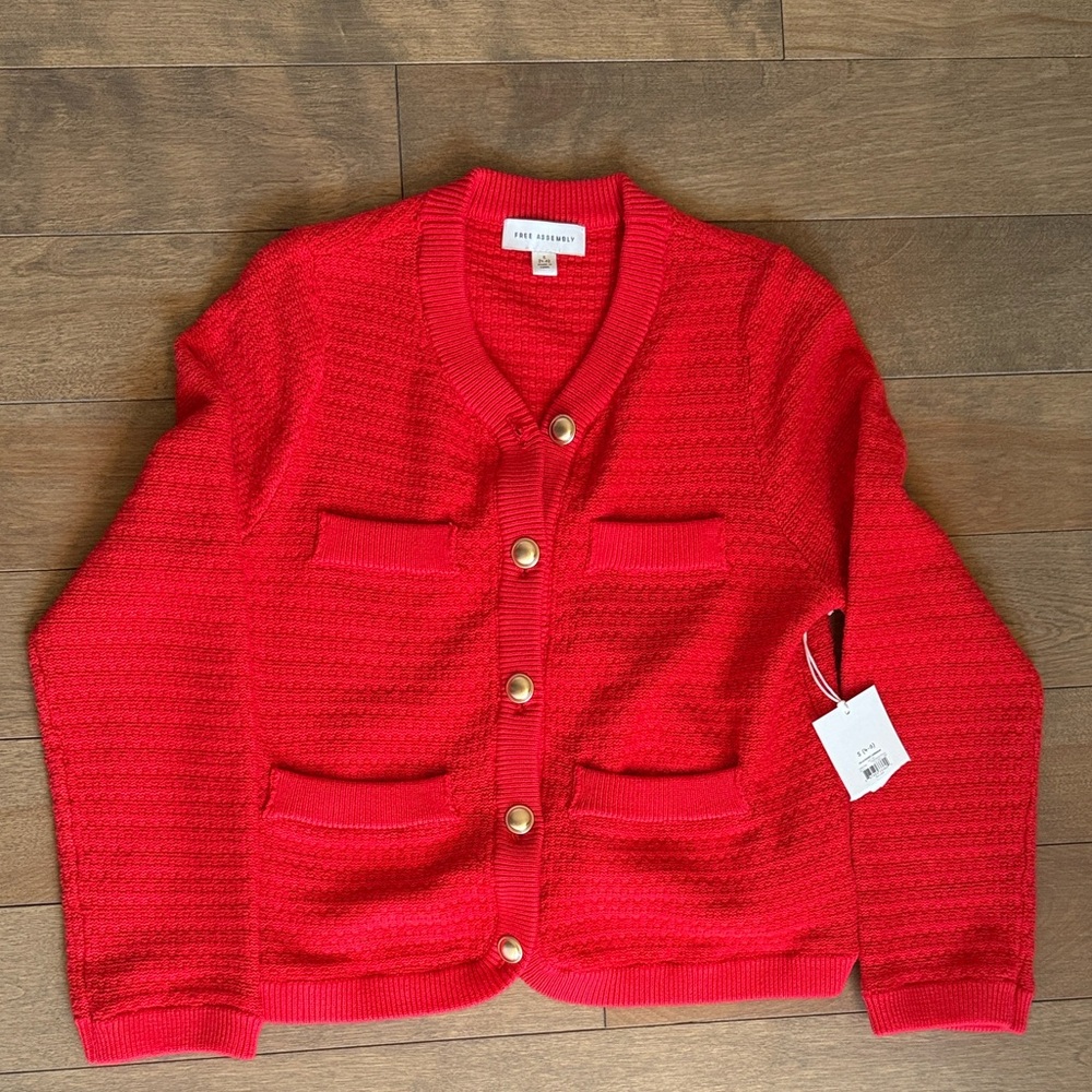 Free Assembly Red Cardigan with Gold Buttons